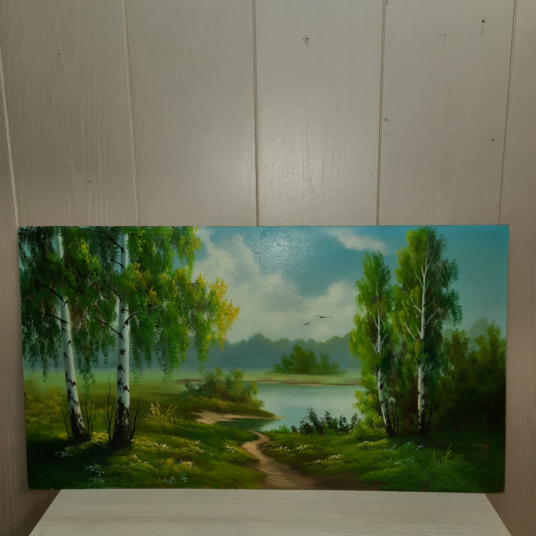 Картина "Берёзы у озера" 90х50см. Картинка 1